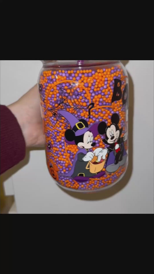20oz Spooky Mickey & Minnie Mouse Mason Jar